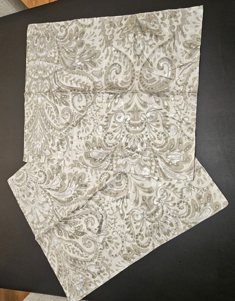 2 TAHARI Home Pillow Shams 29 x 23 Cotton Paisley Tan Beige Silver Queen
